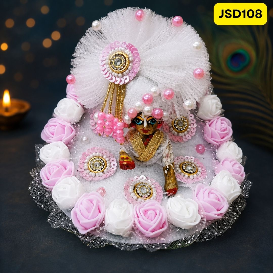 White Laddu Gopal Ji Poshak with Matching Pagdi | JSD108