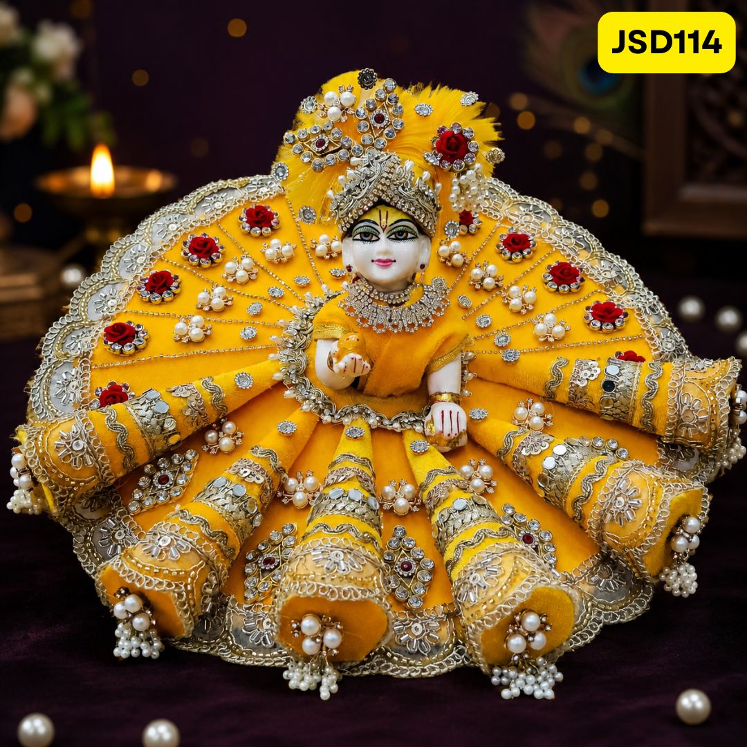Yellow Designer Cone Poshak for Laddu Gopal | JSD114