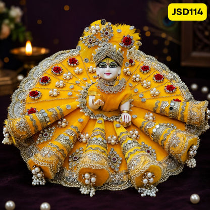 Yellow Designer Cone Poshak for Laddu Gopal | JSD114