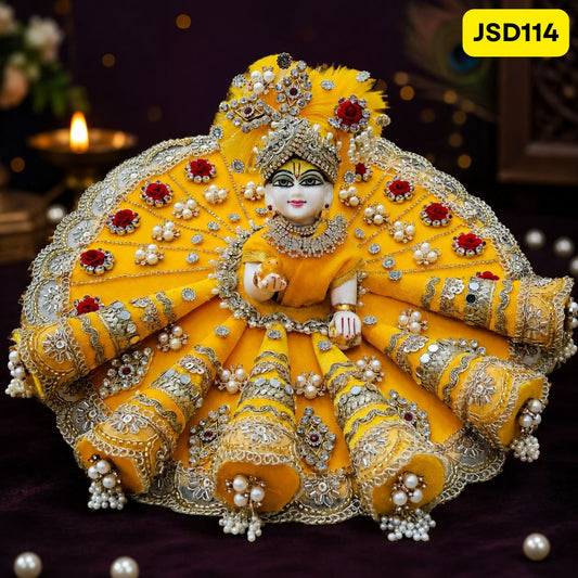 Yellow Designer Cone Poshak for Laddu Gopal | JSD114