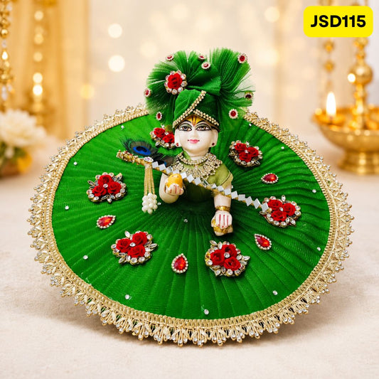 Green Stone Work Poshak for Laddu Gopal | JSD115