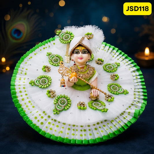 White and Green Poshak for Laddu Gopal | JSD118