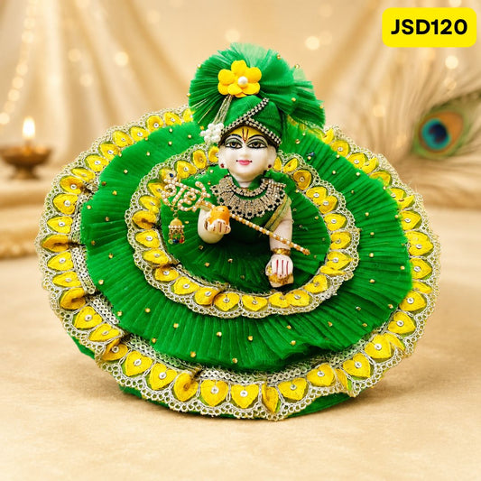 Green and Yellow Lace work Poshak for Laddu Gopal | JSD120