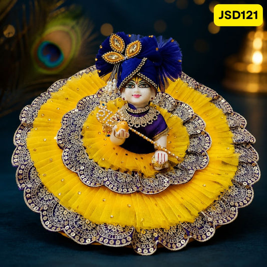 Yellow and Purple Lace work Poshak for Laddu Gopal | JSD121