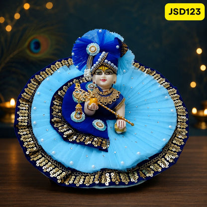 Sky Blue Lace Work Double Frill Poshak for Laddu Gopal | JSD123