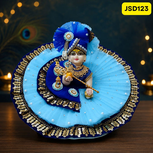 Sky Blue Lace Work Double Frill Poshak for Laddu Gopal | JSD123