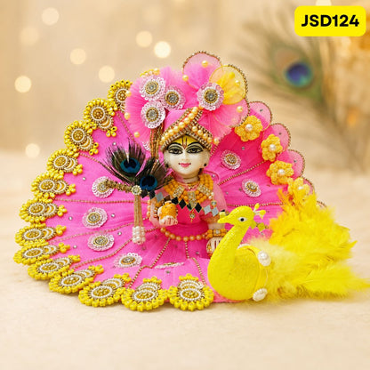 Pink and Yellow 3D Peacock Poshak for Laddu Gopal | JSD124