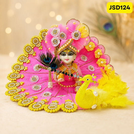Pink and Yellow 3D Peacock Poshak for Laddu Gopal | JSD124