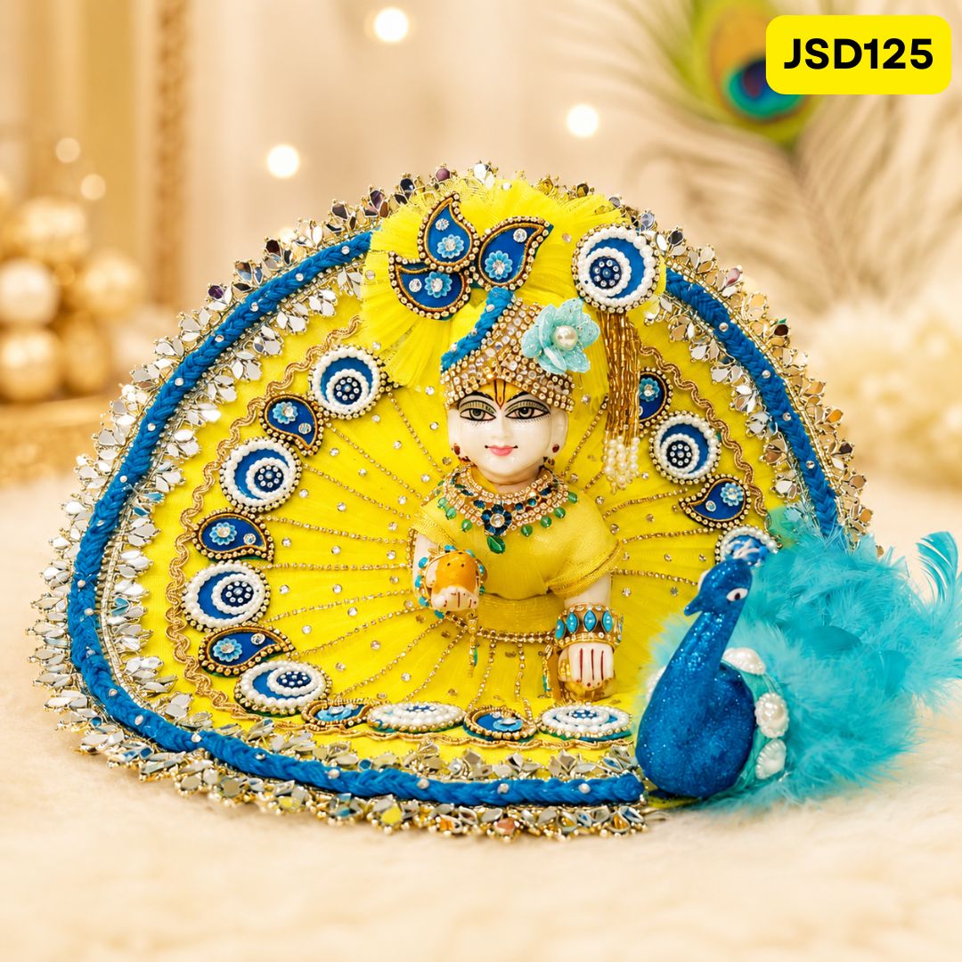 Yellow and Firozi 3D Peacock Poshak for Laddu Gopal | JSD125