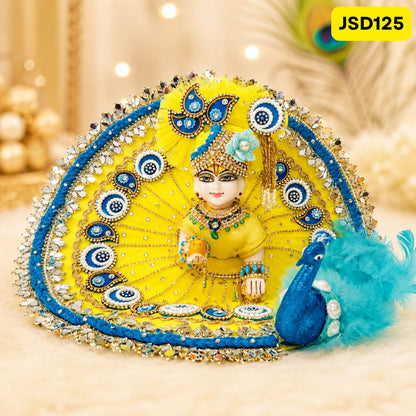Yellow and Firozi 3D Peacock Poshak for Laddu Gopal | JSD125