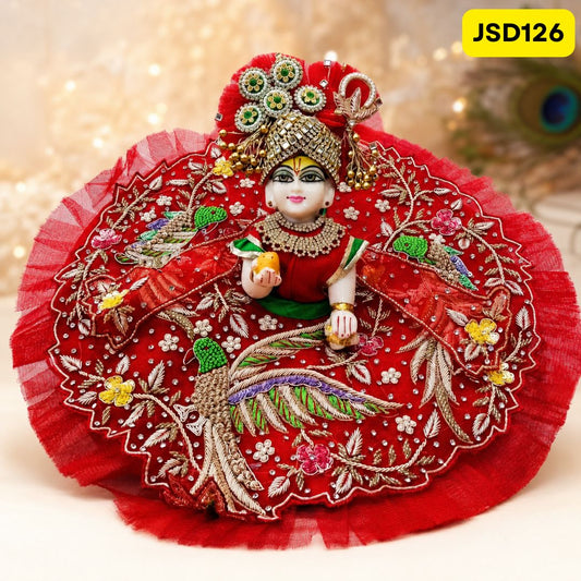 Red Parrot Design Handwork Poshak for Laddu Gopal | JSD126