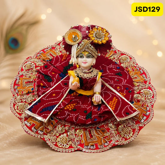 Red Bandhej with Handwork Poshak for Laddu Gopal | JSD129