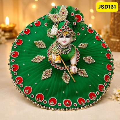 Green Stone Work Poshak for Laddu Gopal | JSD131