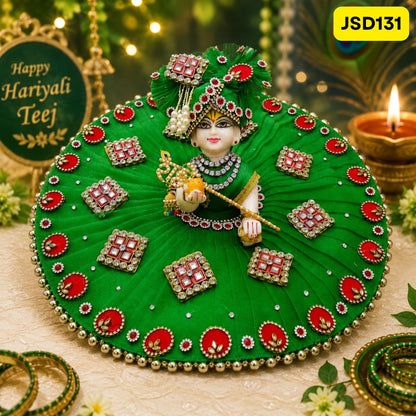 Green Stone Work Poshak for Laddu Gopal | JSD131