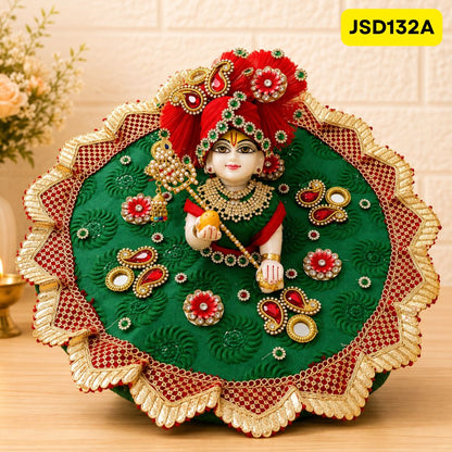 Green and Red Designer Poshak for Laddu Gopal | JSD132A