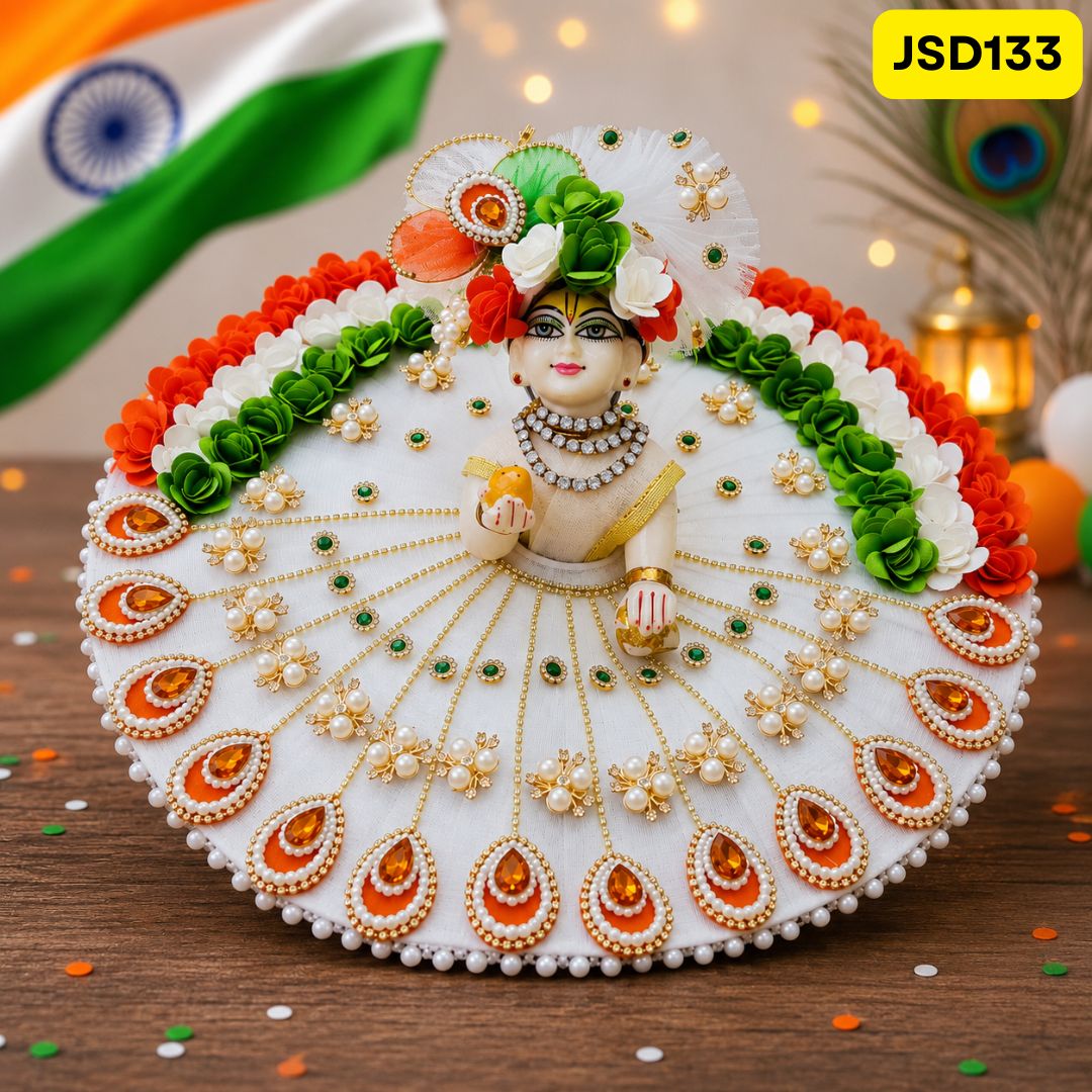 Independence special Tricolor Laddu Gopal Poshak with Floral Orange and Green Accents |JSD133