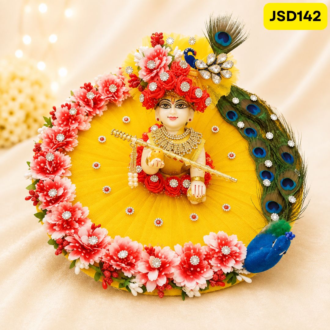 Yellow Floral heavy poshak with 3D peacock design and heavy Matching Pagdi | JSD142