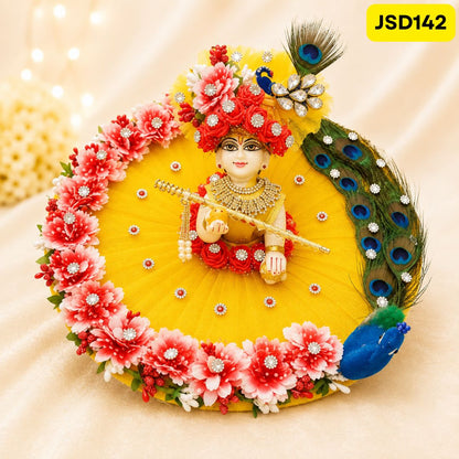 Yellow Floral heavy poshak with 3D peacock design and heavy Matching Pagdi | JSD142
