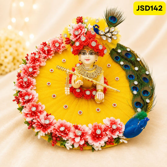 Yellow Floral heavy poshak with 3D peacock design and heavy Matching Pagdi | JSD142