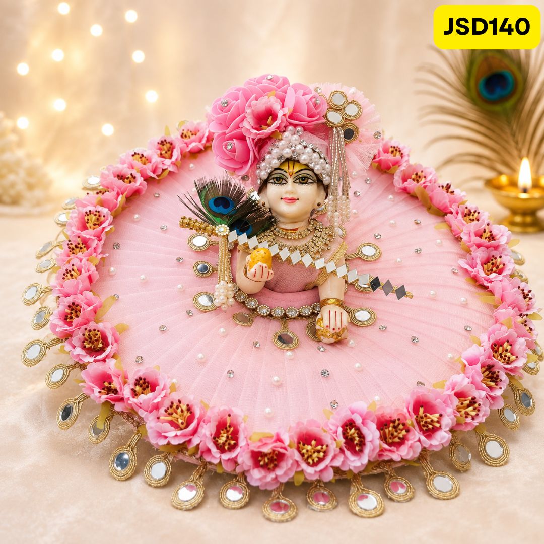 Pink Floral Laddu Gopal Poshak with Matching Pagdil | JSD140
