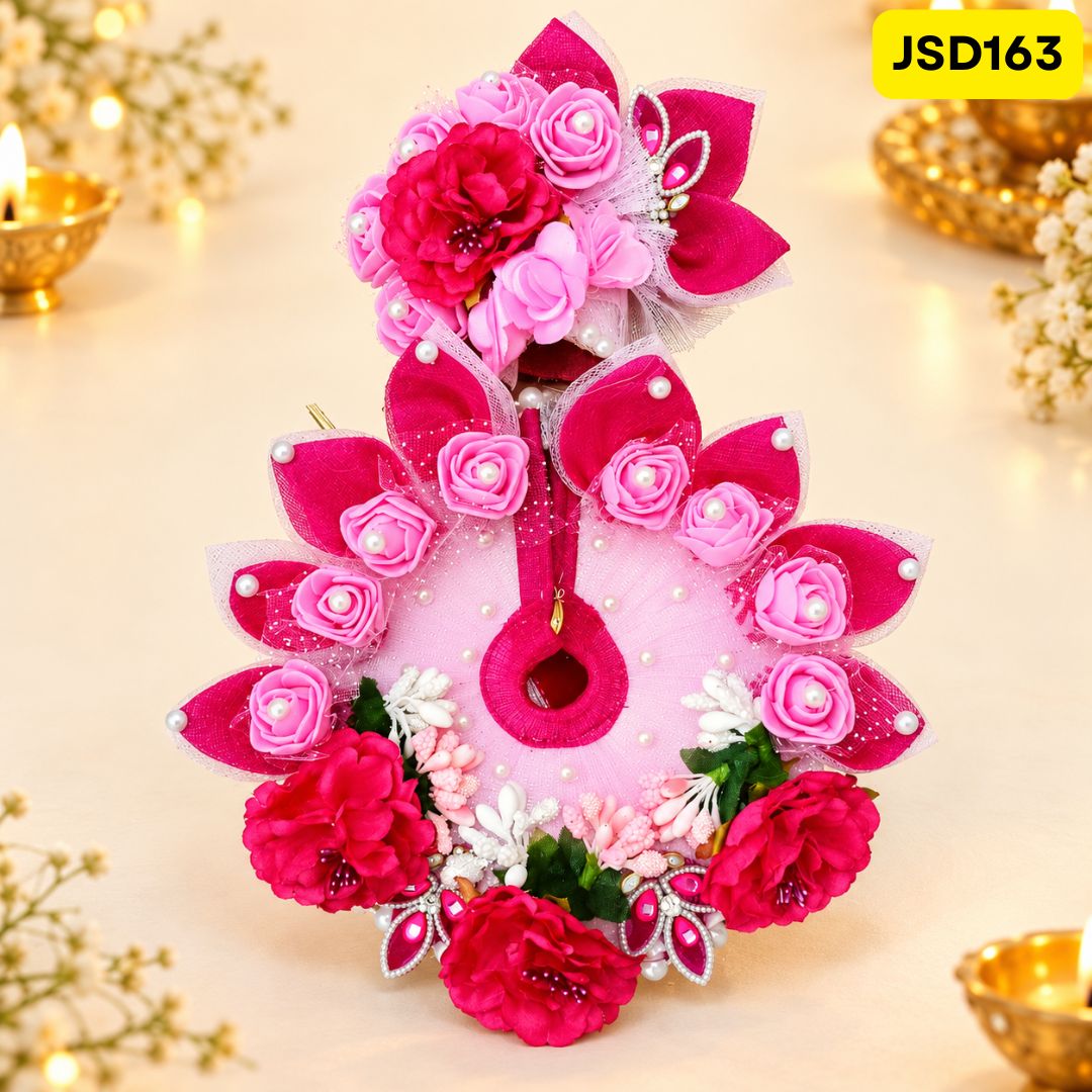Diwali Special Pink Laddu Gopal Designer Poshak with Floral Work | JSD163