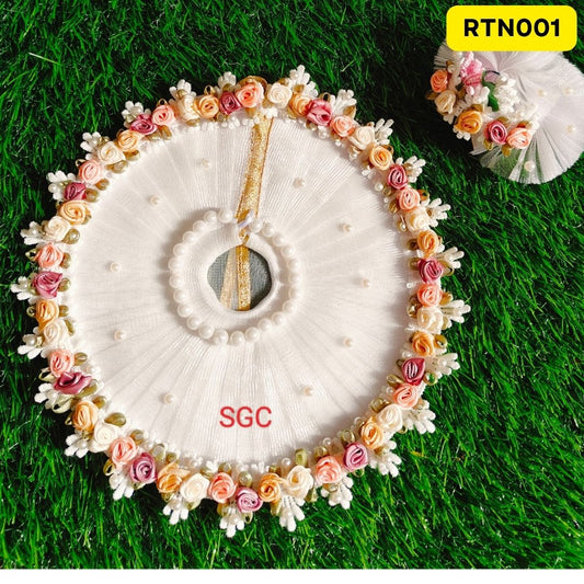 White Laddu Gopal Rose Border Dress with Matching Pagdi | Size- ( 0, 4 ) | RTN001