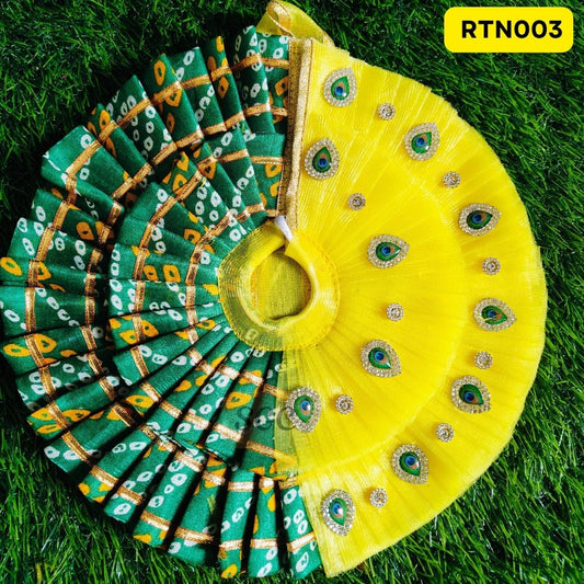Half and half Green and Yellow Jaipuri Dress with Matching Pagdi |Size- ( 3, 6 )| RTN003