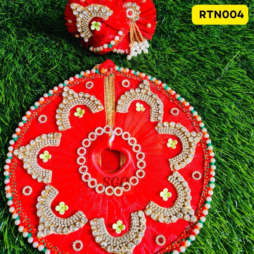 Red Laddu Gopal Dress with Matching Pagdi and Pearl Border|Size- 4 | RTN004