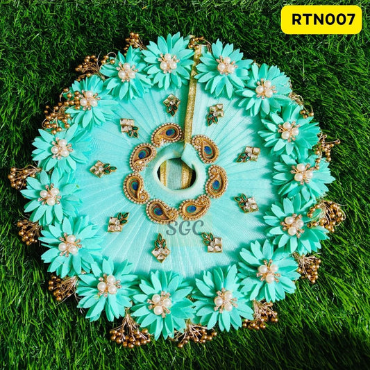 Elegant Floral Sea Green Laddu Gopal Dress with Matching Pagdi |Size- 5 | RTN007