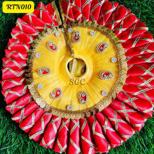 Yellow and Red Laddu Gopal Dress with Matching Pagdi |Size- ( 4, 5 ) | RTN010