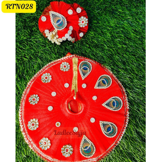 Stunning Red Laddu Gopal Dress with Peacock Design and Matching Pagdi | RTN028