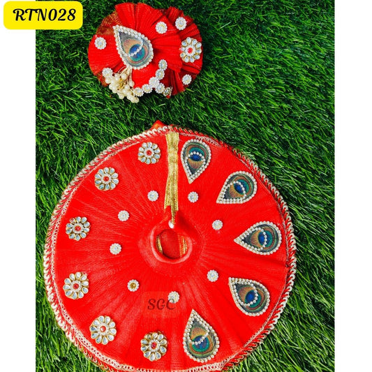 Stunning Red Laddu Gopal Dress with Peacock Design and Matching Pagdi |Size- 4| RTN028