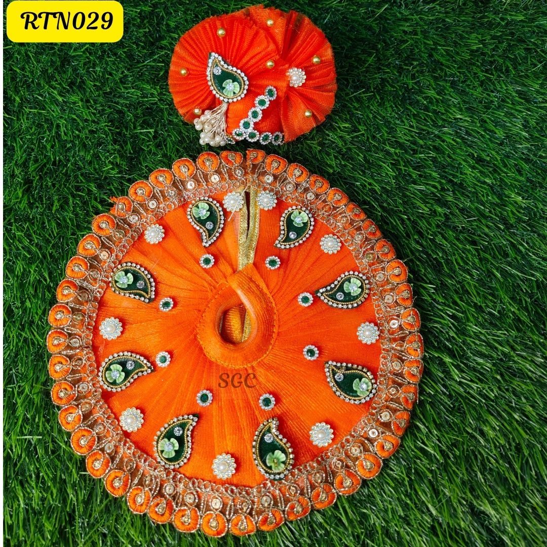 Elegant Orange Laddu Gopal Dress with Matching Pagdi |Size- (1, 2, 5 ) | RTN029