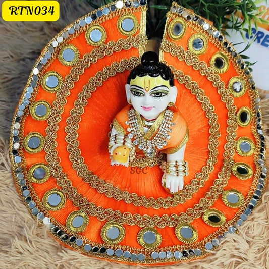 Bright Orange Laddu Gopal Dress with Mirror Work|Size- 5 | RTN034