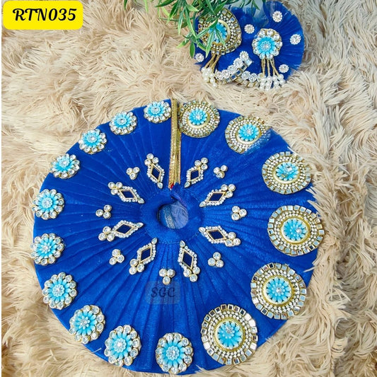 Royal Blue Laddu Gopal Dress with Floral Embellishments and Matching Pagdi |Size- 0 | RTN035