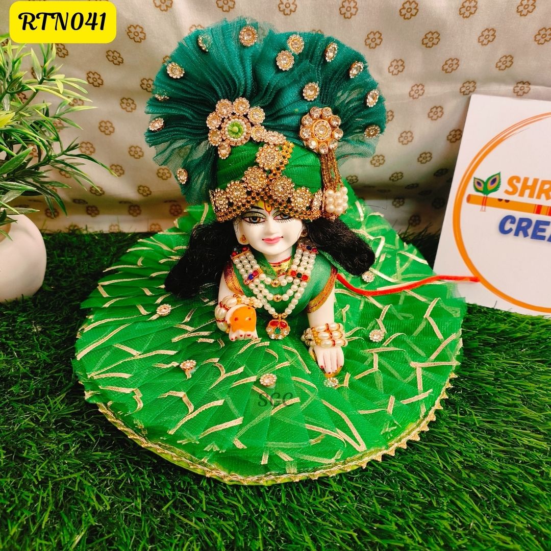 Green Gota work Poshak for Laddu Gopal | Size- (2, 4, 5, 6) | RTN041