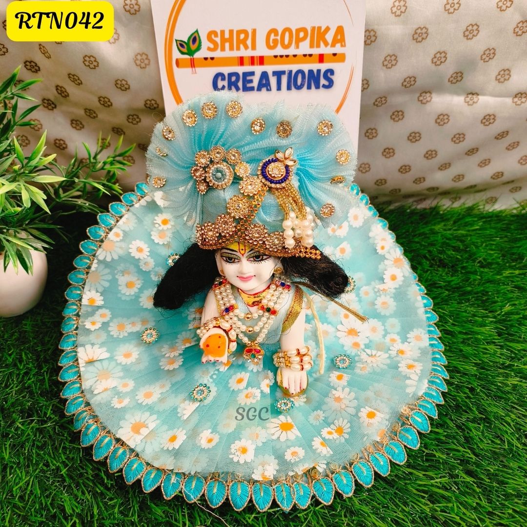 Sky Blue Floral Poshak for Laddu Gopal |Size- (2, 4, 5, 6)| RTN042