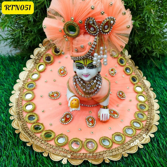 Peach Zari Stone Work Poshak for Laddu Gopal | Size- (1, 4, 5) | RTN051