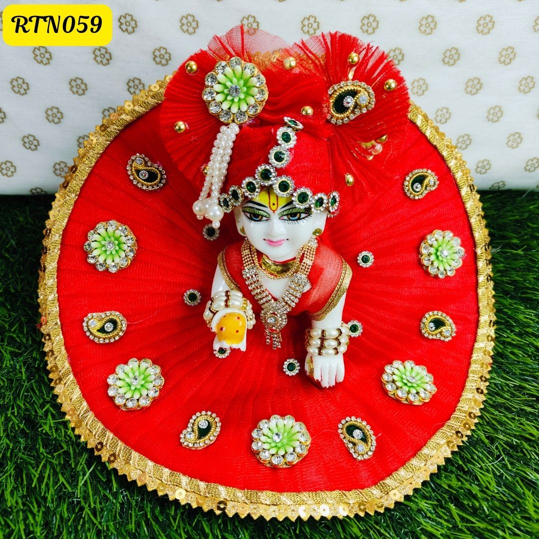 Red Stone and Kundan Work Poshak for Laddu Gopal | Size-(2, 5) | RTN059