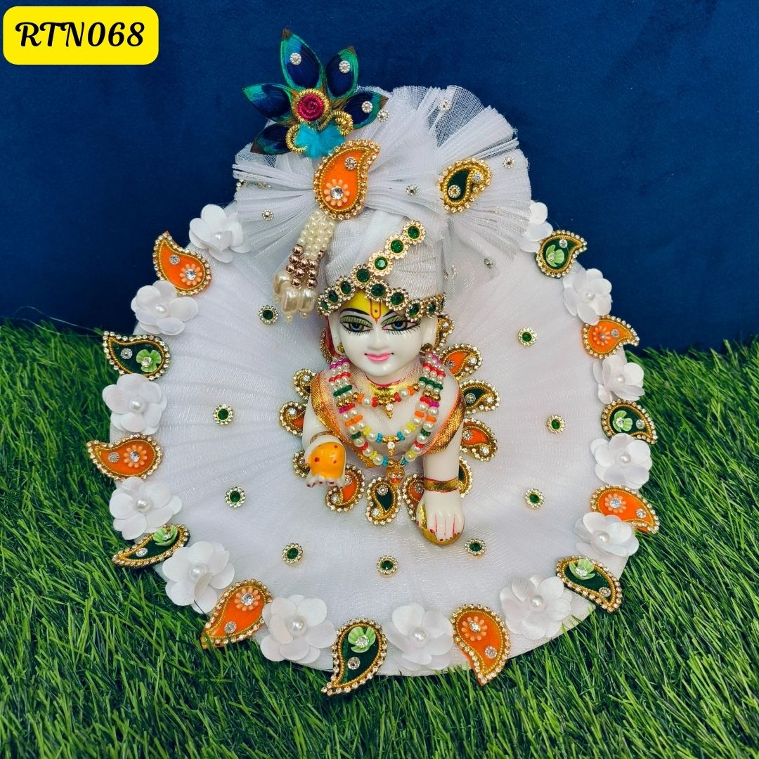 White laddu gopal ji dress with Floral and Stonework | RTN068