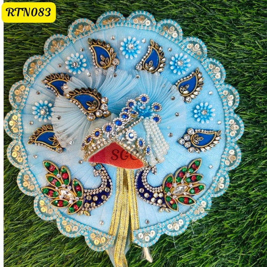 Sky Blue Laddu Gopal Dress and  Matching Pagdi  with Peacock  Design  |Size- ( 1, 4  )| RTN083
