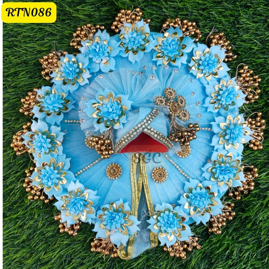 Sky Blue Floral Poshak for Laddu Gopal  | Size- (3, 4)| RTN086