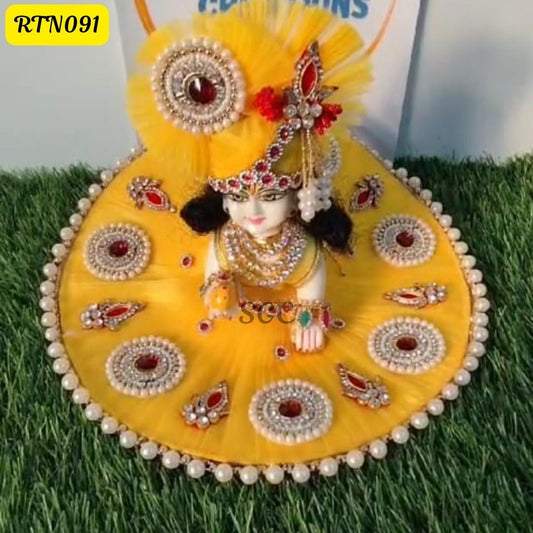 Yellow Laddu Gopal Dress with Red Stone and Matching Pagdi |Size- 2  | RTN091