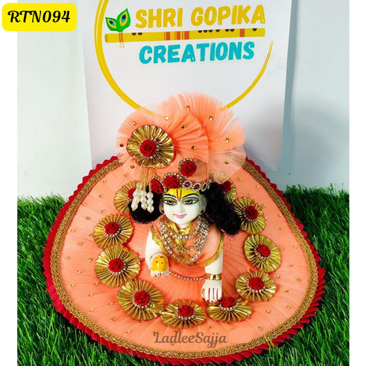 Peach Zari Beads Floral Poshak for Laddu Gopal | RTN094