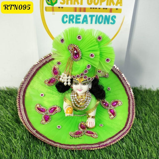 Green Stone Work Zari Floral Poshak for Laddu Gopal | Size- (4, 5)| RTN095