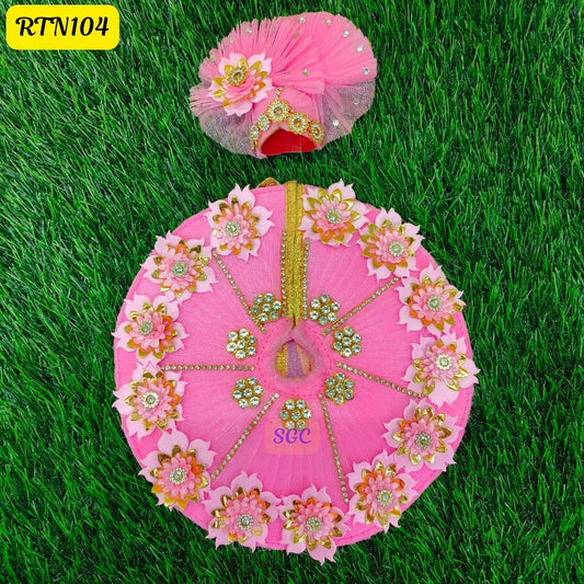 Pink Floral Laddu Gopal Dress with Crown |Size- 0  | RTN104