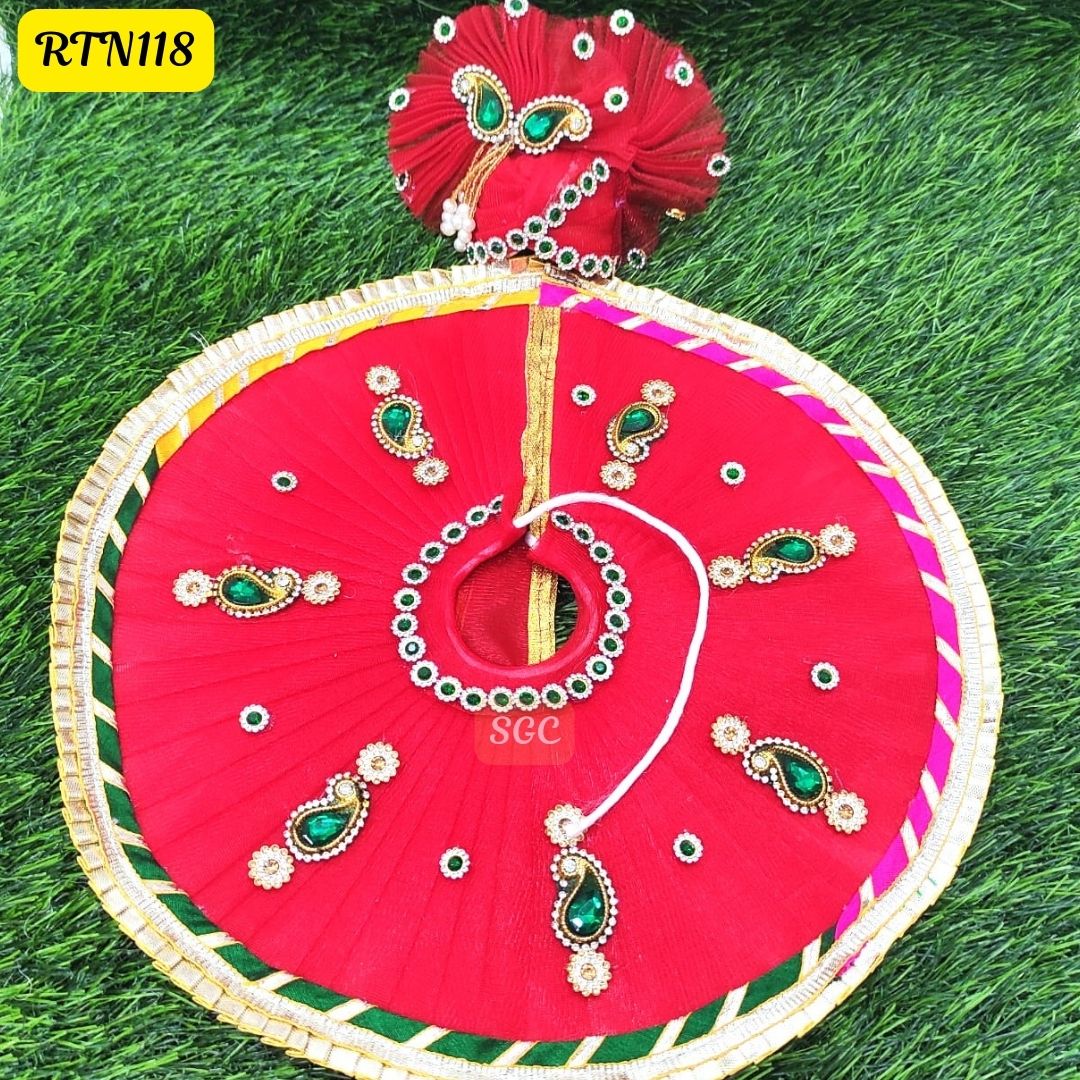 Classic Red and Green Laddu Gopal Dress with Matching Pagdi |Size- ( 5, 6 ) | RTN118