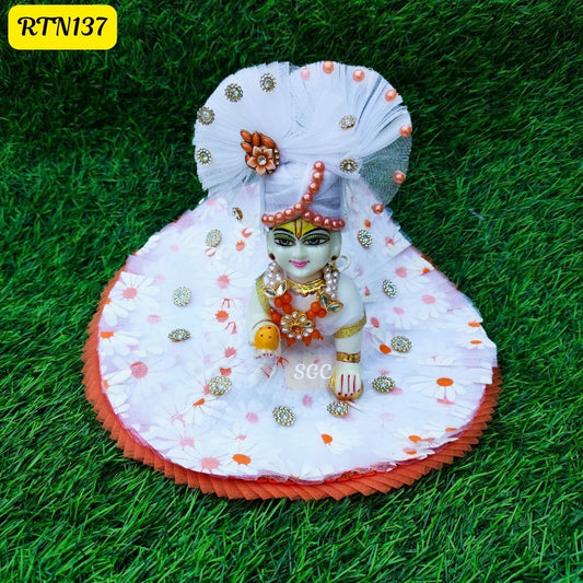 White floral Laddu Gopal Dress  |Size- ( 5, 6 )| RTN137