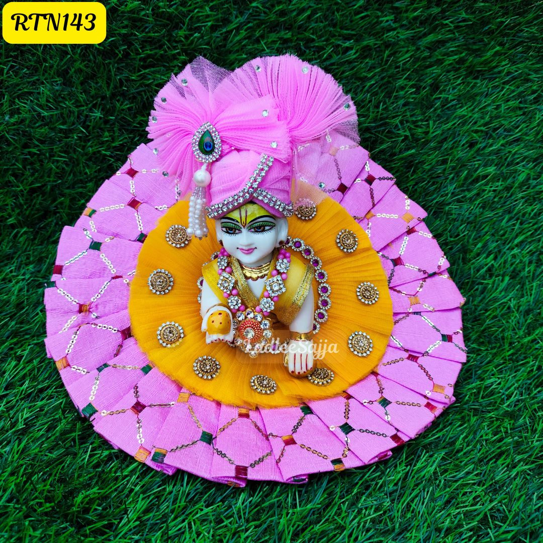 Pink Stone Work Beads Poshak for Laddu Gopal | RTN143
