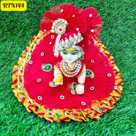 Red Designer Poshak for Laddu Gopal  | Size- 5 No.| RTN144